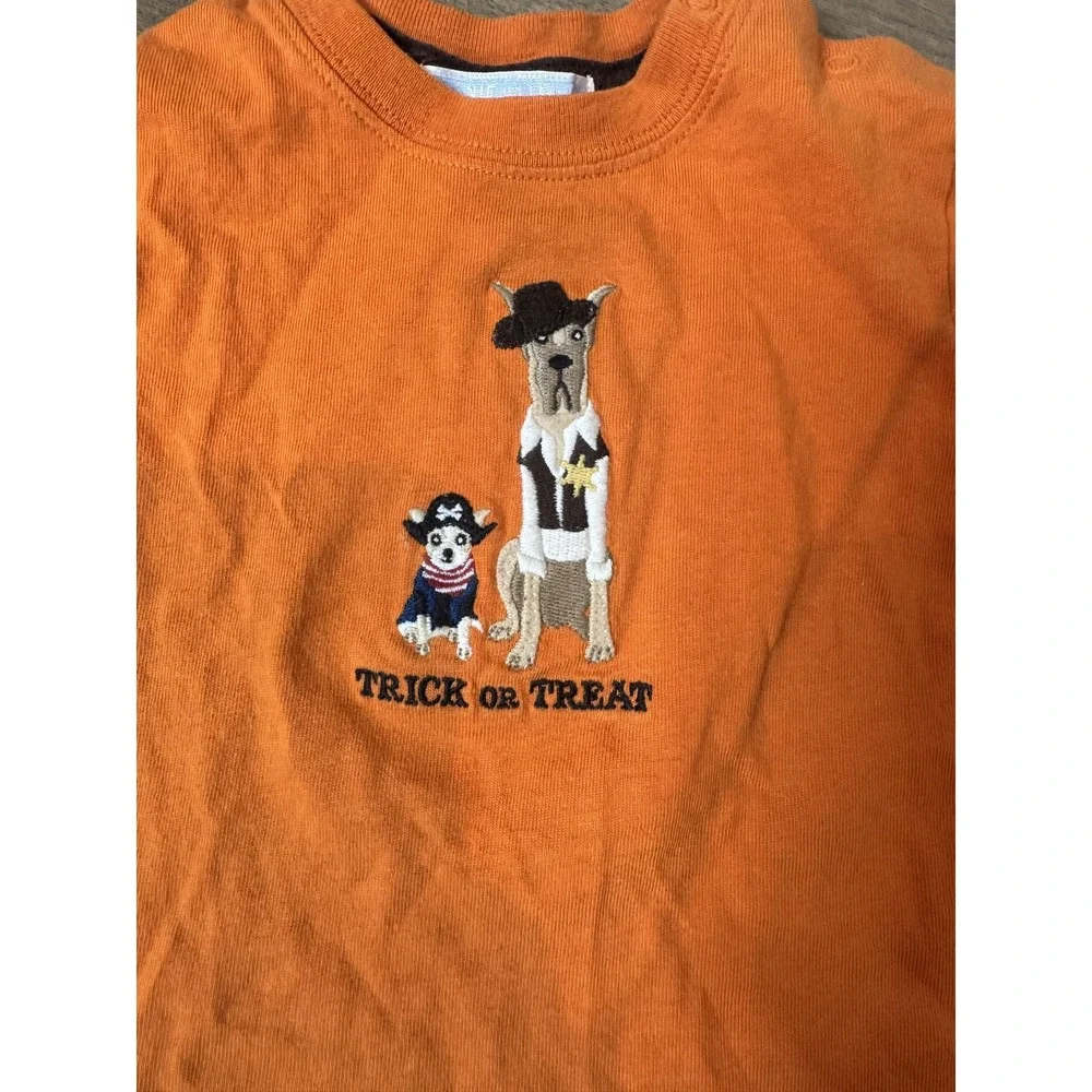 Janie and Jack Shirt Infant 12-18 Months Orange Halloween Trick or Treat‎ Dogs